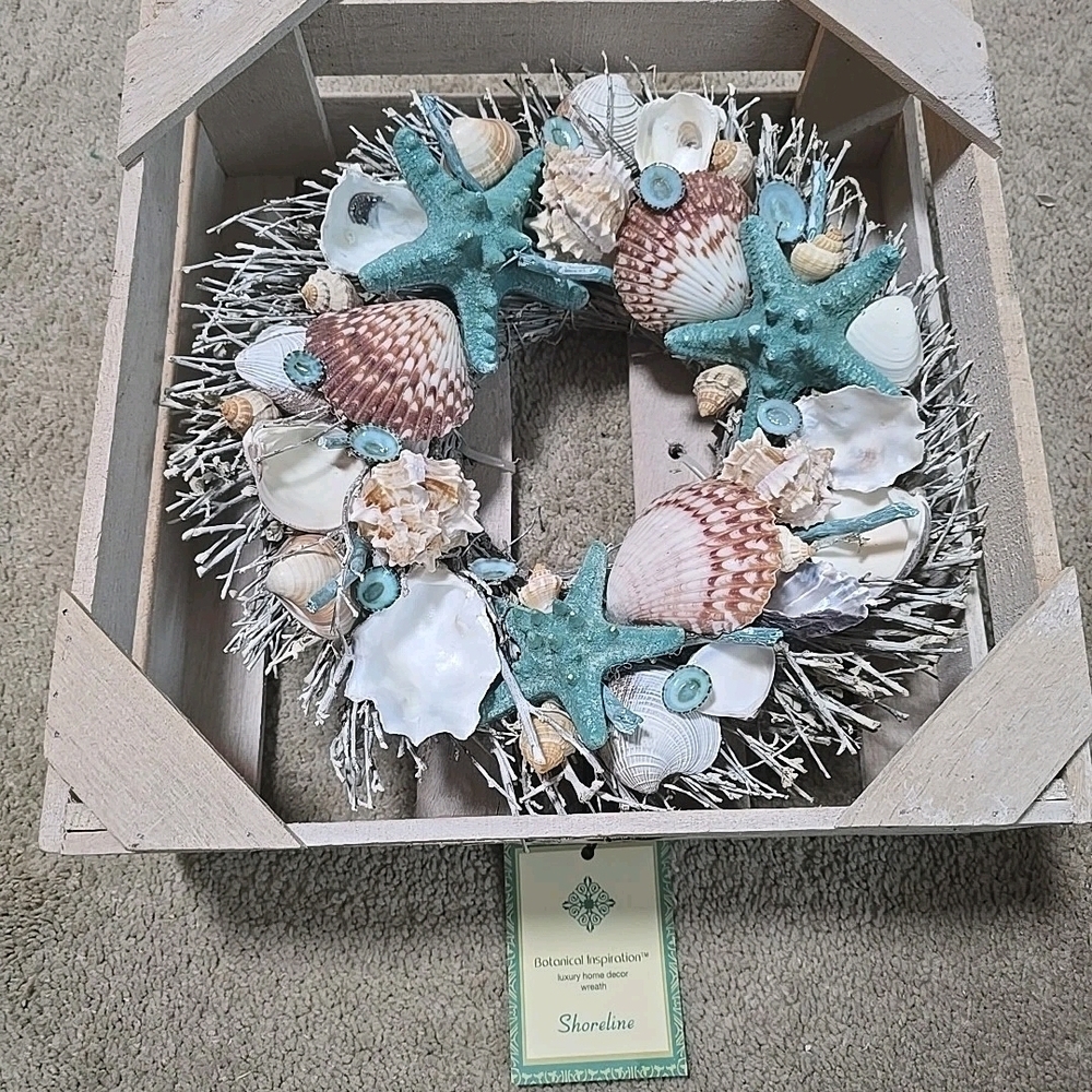 Botanical Inspiration Luxury Home Decor Wreath Shoreline. White Blue
